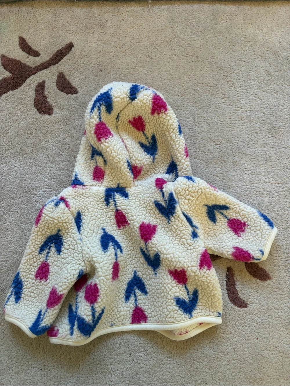 Carter's Cream Sherpa Hoodie with Pink & Blue Tulip Print